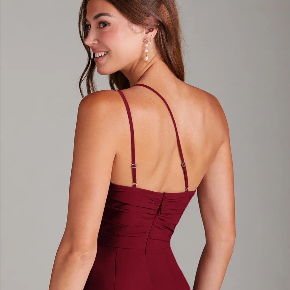 Azazie Eren- Burgundy Sheath One Shoulder Chiffon Dress - Picture 2 of 5